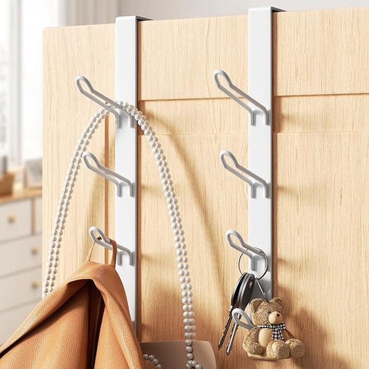 niffgaff 8 Hook Over The Door Hooks, Vertical Over The Door Towel Hook, Over Door Hook, Over The Door Hanger, for Towel and Clothes Hangers, White, 2 Pack,12.28“,for 1.7'' Door