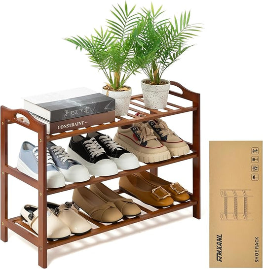 3 Tier Bamboo Shoe Rack, Shoe Shelf Shoes Rack Shoe Organizer for Closet, Entryway, Bedroom, Living Room, Front Door, Studio, Bathroom-NeatNest