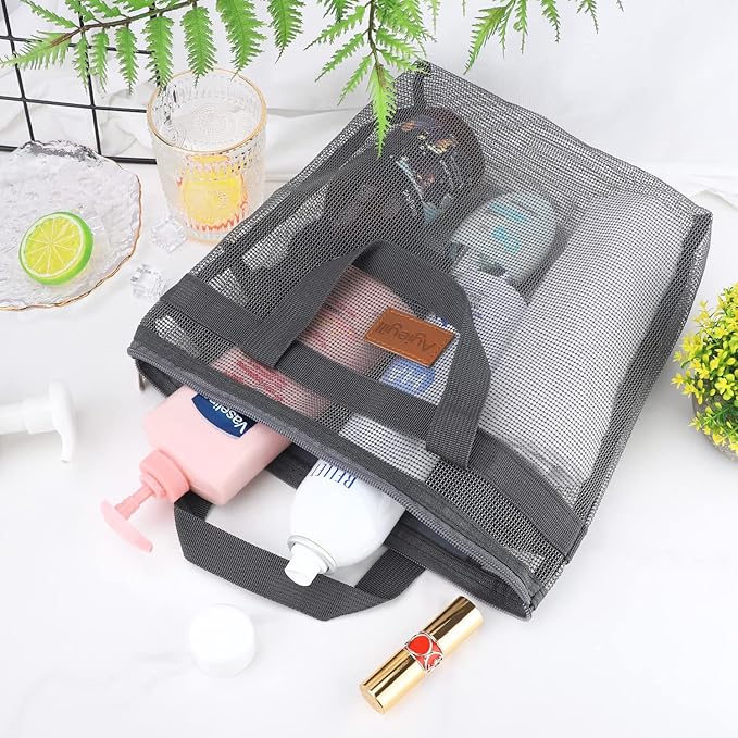 Ayieyill Shower Caddy Portable, Mesh Shower Caddy Tote Bag Quick Dry Hanging Toiletry and Bath Organizer for College Dorm, Gym, Beach, Travel or Camping with Zipper (A-Darkgray)-NeatNest