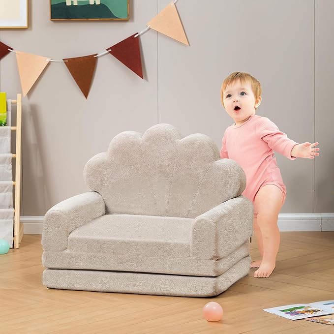 2-in-1 Kids Couch, Toddler Couch Fold Out, Comfy Toddler Chair, Convertible Kids Sofa to Lounger with Pocket and Removable Cover-NeatNest