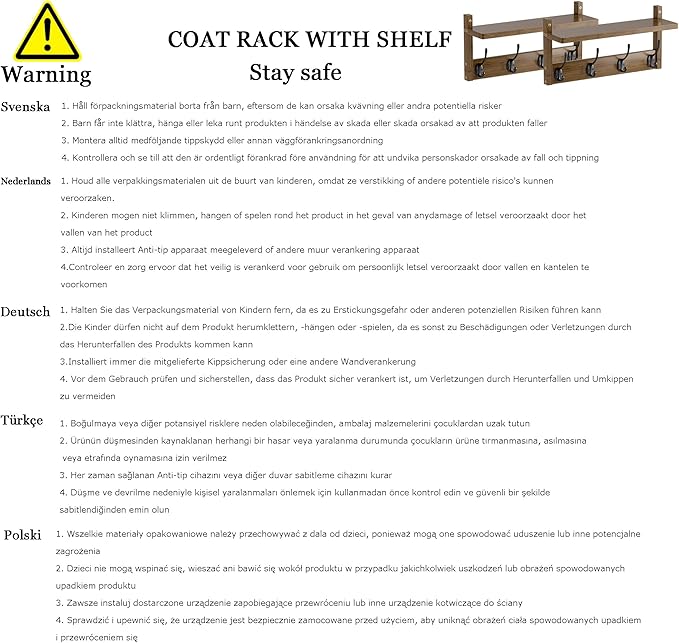 Coat Rack with Shelf, 2 Pack Bamboo Wall-Mounted Coat Hanger with 8 Hooks for Entryway, Hallway, Kitchen, Bathroom, Living Room, Utility Room (Natural)-NeatNest