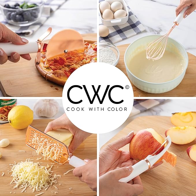 COOK WITH COLOR Kitchen Gadget Set Copper Plated Stainless Steel Utensils with Soft Touch Handles, Copper White, 10 Pieces-NeatNest