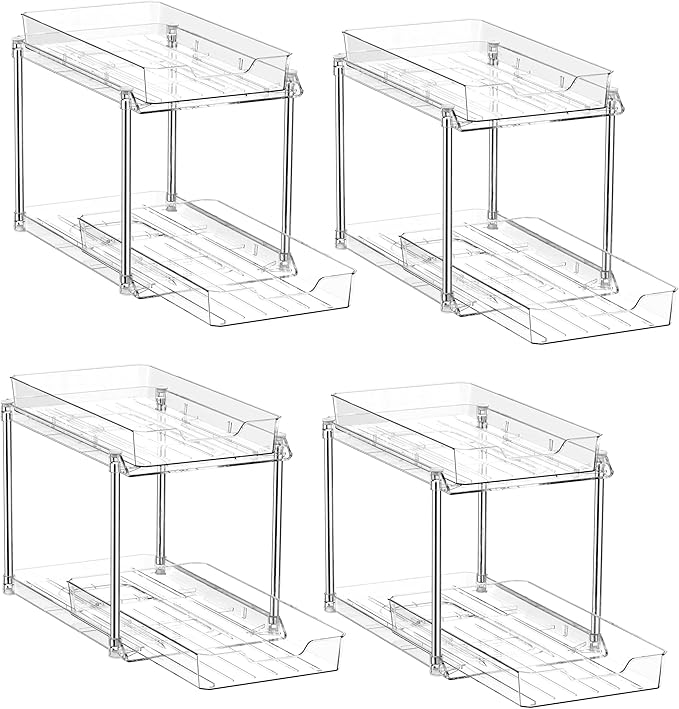 JLKDQ 4 Pack Bathroom Under Sink Organizers and Storage, 2-Tier Pull Out Medicine Cabinet Organizing- Kitchen, Pantry, Medicine Storage Bins, Vanity Makeup.(Clear,10.63" L x 8.0" W x 8.46" H).-NeatNest
