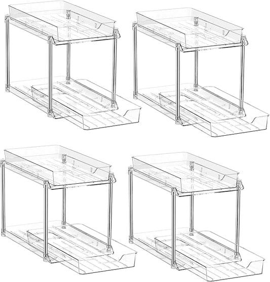 JLKDQ 4 Pack Bathroom Under Sink Organizers and Storage, 2-Tier Pull Out Medicine Cabinet Organizing- Kitchen, Pantry, Medicine Storage Bins, Vanity Makeup.(Clear,10.63" L x 8.0" W x 8.46" H).-NeatNest