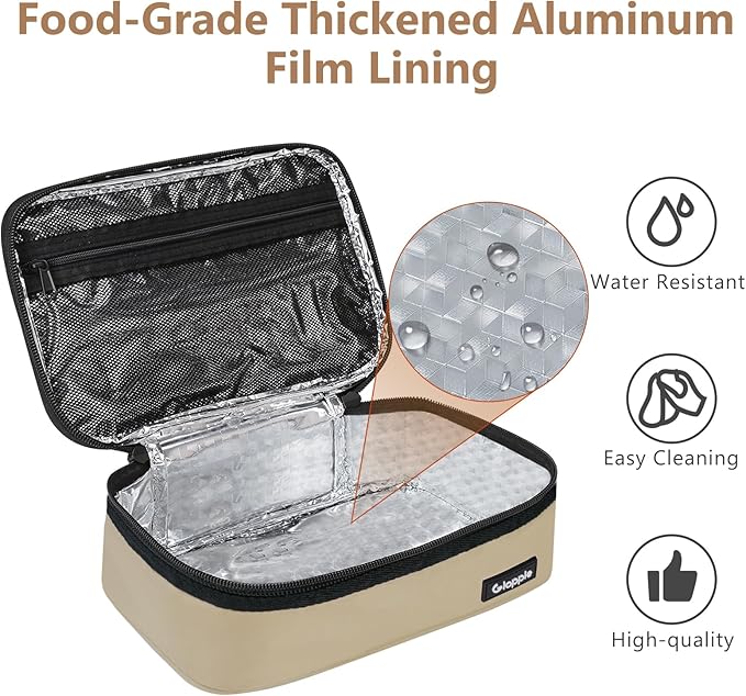 Gloppie Small Lunch Bag - Insulated Lunch Box, Mini Lunchbox Lunch Cooler Bag, Petty Food Containers, Snack Bag, for Adult, Khaki-NeatNest