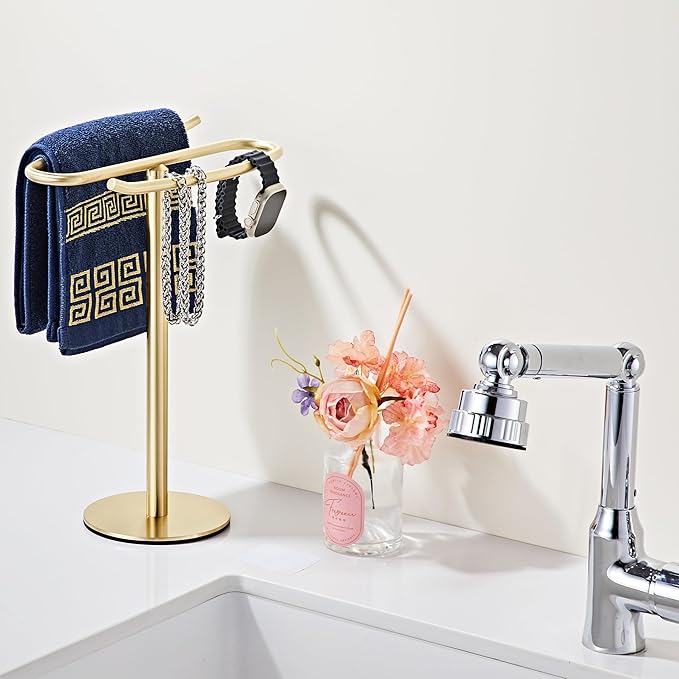Brusehd Light Gold Hand Towel Holder Stand, Free-Standing Towel Rack, SUS304 Stainless Steel Towel Bar Rack Stand, Tower Bar for Bathroom Kitchen Vanity Countertop…-NeatNest