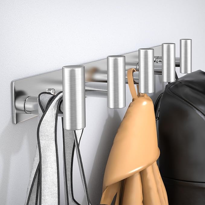 Wall Mounted Coat Rack-5 Hooks, Heavy Duty Stainless Steel Hook Rail for Towel Coat Hat Purse Bag Jacket, Towel Hooks for Entryway Bathroom Kitchen (Silvery 5 Hooks - 1 Pack)-NeatNest