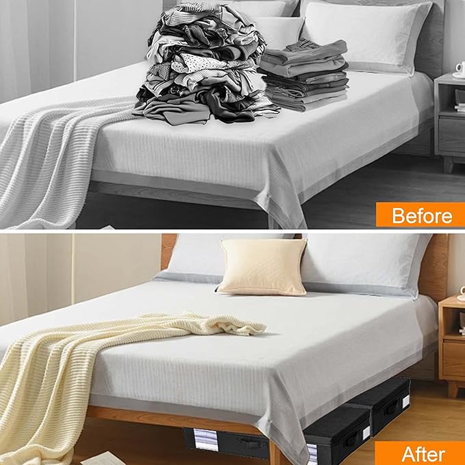 Under Bed Storage Containers, Black Large Capacity Closet Organizer for Blanket, Clothing, Comforter, Pillows, Ultra-thick Breathable Zippered Storage Bag-NeatNest