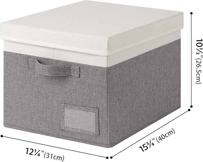 GRANNY SAYS Linen Storage Box, Collapsible Storage Bin with Lids and Label Holder, Clothes Organizer - 3-Pack, Gray & Ivory-NeatNest