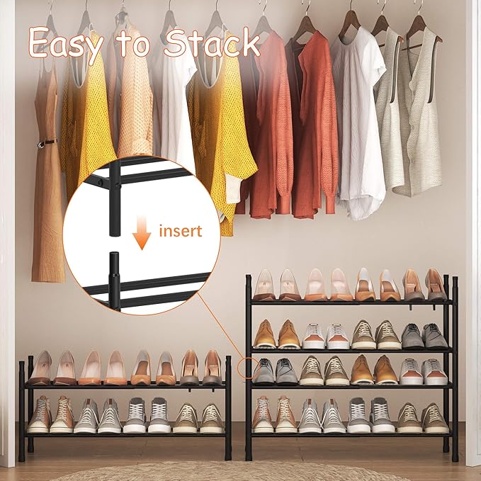 TZAMLI 2-Tier Shoe Rack for Closet, Expandable and Stackable Shoe Organizer Adjustable Metal Shoe Storage Small Shoe Shelf for Entryway Entrance, Black-NeatNest