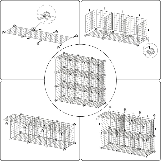 C&AHOME Wire Cube Storage, 9 - Cube Organizer Metal C Grids, Modular Shelves Units, Closet Organizer, Ideal for Home, Office, Living Room, 36.6”L x 12.4”W x 48.4”H, Pink UWCS3009P
