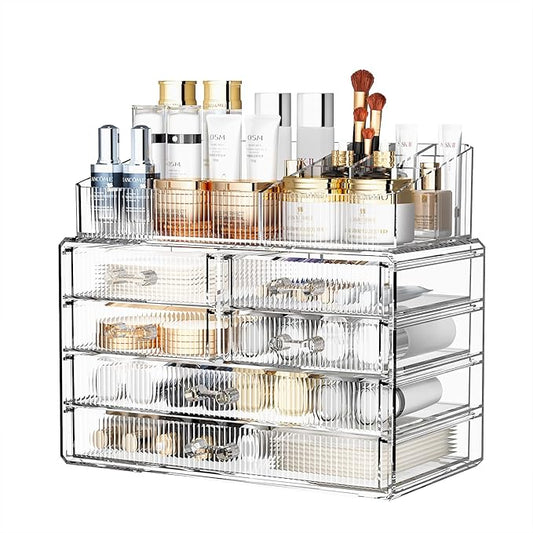 ZHIAI Stackable Storage Drawers, Acrylic Bathroom Counter Organizer Clear Makeup Organizers for Vanity, Kitchen Cabinets, Bathroom, Undersink, Home Organization and Storage (1 Top 6 Drawers)-NeatNest