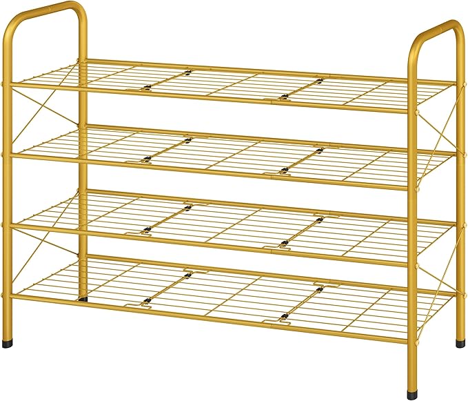 Hoctieon 4 Tier Mesh Style Shoe Rack, Entryway Shoe Shelf, Shoe Storage Organizer, Shoe Rack for Closet, Space Save for Bathroom, Garage, Hallway, Bedroom, Living Room, Gold-NeatNest