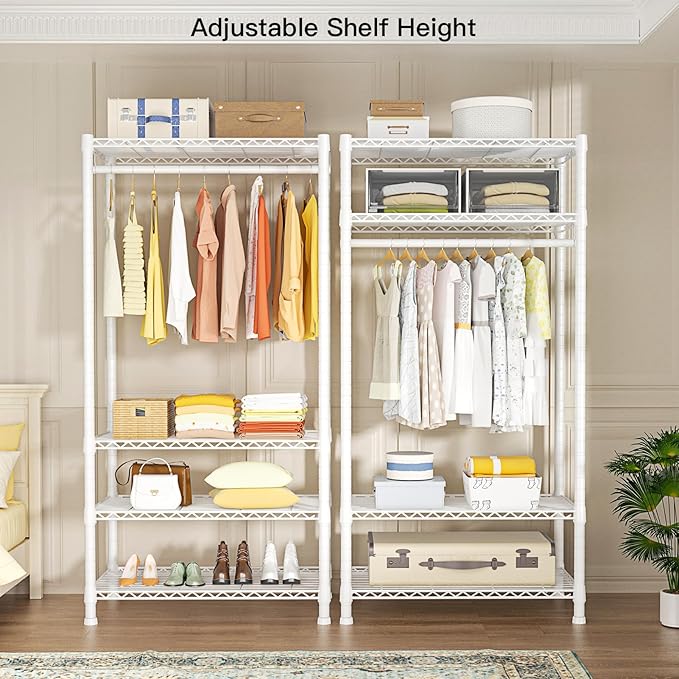 Ulif H2 Heavy-Duty Portable Closets, 4-Tier Freestanding Garment Rack Suit for Small Space and Corner, Closet Organizer System Portable Closet Wardrobe, Max Load 500 LBS, White-NeatNest