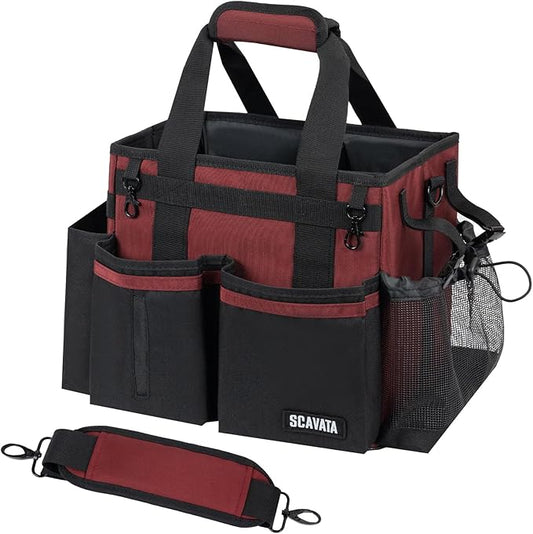 Compact Wearable Cleaning Caddy, Small Cleaning Caddy Supplies Organizer with Handle & Shoulder Straps for Housekeepers, Under Sink & Car Cleaning Tool Organizers Bag (AncoraRed)-NeatNest