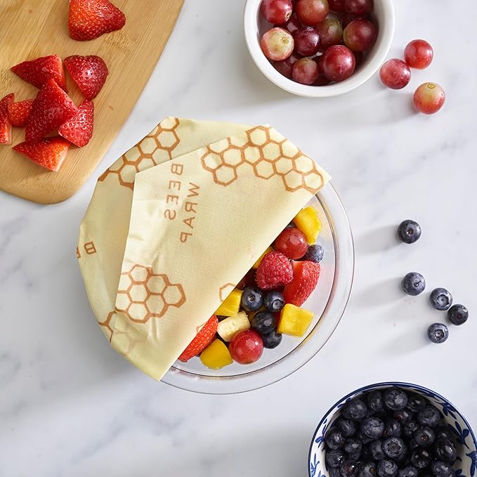 Bee's Wrap Beeswax Wraps for Food - Honeycomb & Bees + Bears Assorted 5 Pack (2L, 3M) Made in USA Reusable & Organic Food Wraps & Bowl Covers - Eco-Friendly Alternative to Aluminum Foil & Plastic Wrap-NeatNest