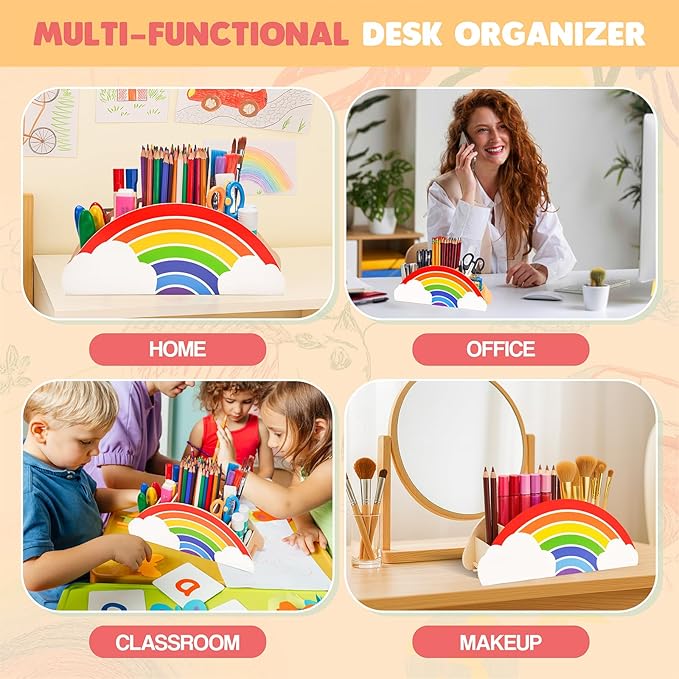 GAMENOTE Rainbow Wooden Desk Organizer – Natural Wood, No Smell, Childfriendly Pen Pencil Holder Caddy for Office Supplies, Classroom,Study Area– Cute Storage for Kids Present-NeatNest