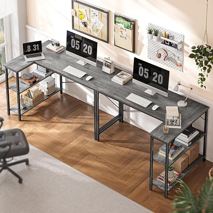 Huuger L Shaped Desk, 47 Inches Computer Desk with Reversible Storage Shelves, for Gaming Corner Home Office Writing Study, Metal Frame, Gray-NeatNest