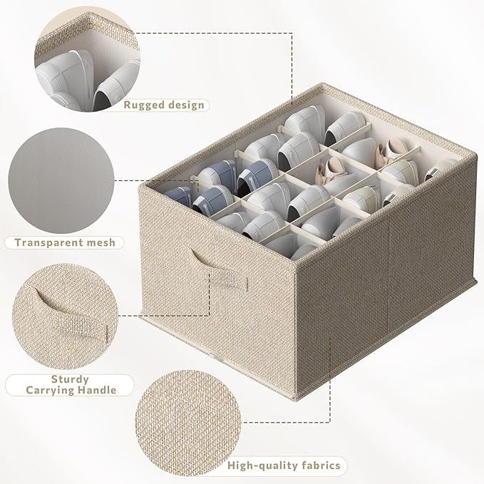 2 Pack Shoe Organizer for Closet,Foldable Shoe Organizer,Fits up to 24 Pairs,Storage Containers With Bottom Support for Shoes-NeatNest