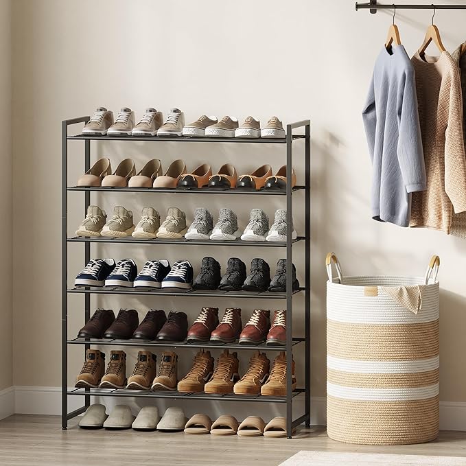 Shoe Rack, Metal Shoe Organizer, 6 Tier Garage Shoe Rack Max Holds 30 Pairs,Shoe Storage Shelf for Closet,Entryway, Black-NeatNest