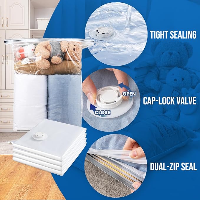 TAILI 8 Pack Vacuum Storage Bags for Comforter and Blankets, Jumbo Vacuum Seal Bags for Bedding 40x31 Inch, Space Saver Bags for Clothes, Pillows, Saving More Closet Space-NeatNest