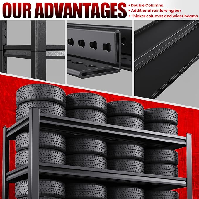 5-Tier Metal Garage Shelving, Heavy Duty Shelving 3500LBS Adjustable Garage Shelves,Utility Rack Large Industrial Shelves for Basement, Warehouse, Easy Assembly, Black 72''H x 59.1''W x 19.7''D
