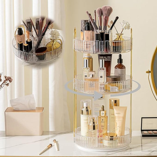 Rotating Makeup Organizer for Vanity, High-Capacity Skincare Clear Make Up Storage Perfume Organizers Cosmetic Dresser Organizer Countertop 360 Spinning (Clear, New-3 Tier)-NeatNest