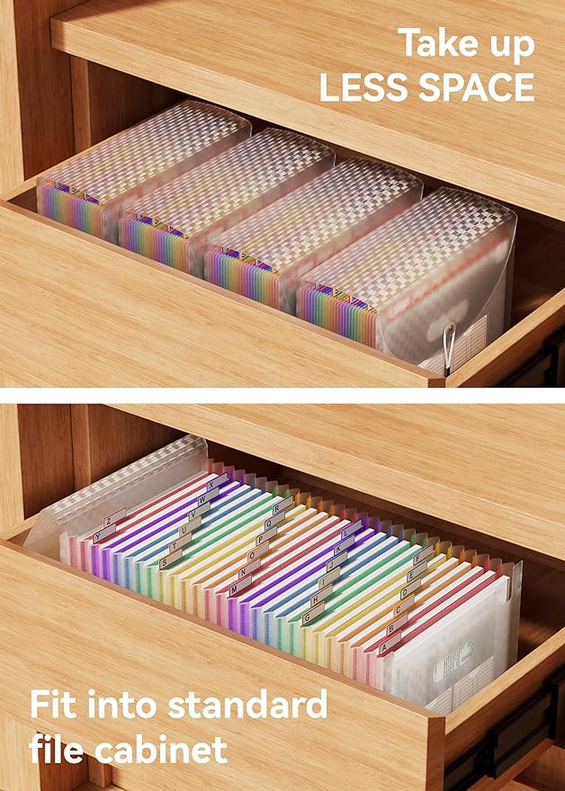 ABC life 26 Pockets Accordian File Folder Organizer Letter Size Expanding File Folder, A4 Portable Document Paper School Organizer, Expandable Multicolor Accordion Filing Folders with Labels(Pink)