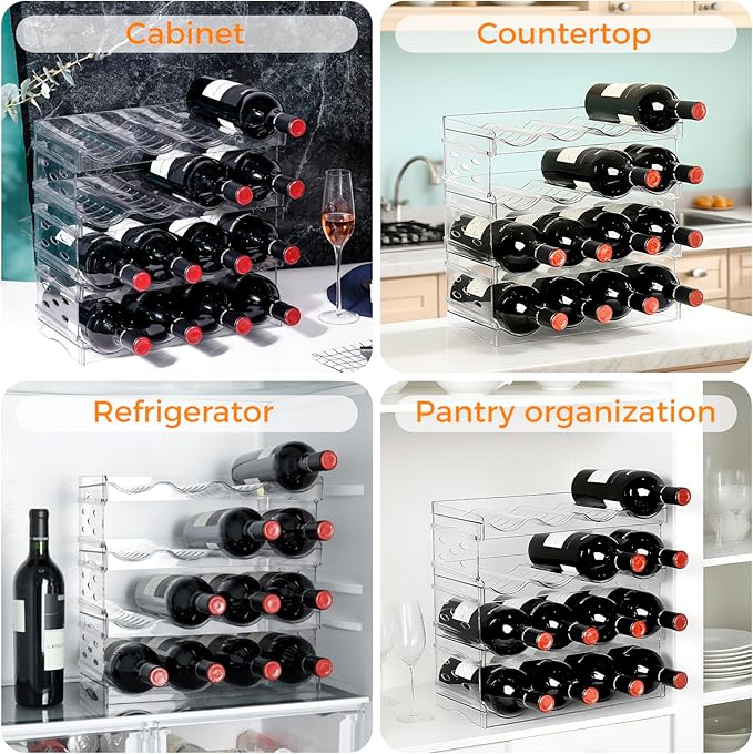 BoxedHome Plastic Water Bottle Organizer and Wine Rack Storage Holder for Inside Cabinet, Kitchen Countertop, Table Top, Pantry, Bars, Cabinets, Fridge - Clear (4 Tier 16 Containers)-NeatNest