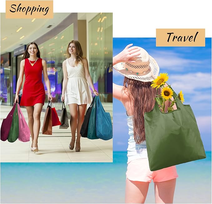 BeeGreen Colorful Kitchen Reusable Grocery Bags - Heavy Duty Foldable Polyester Shopping Bag With Handles, Bulk Travel Tote Bag with Pockets for Women Cloth Reusable Gift Bags-NeatNest