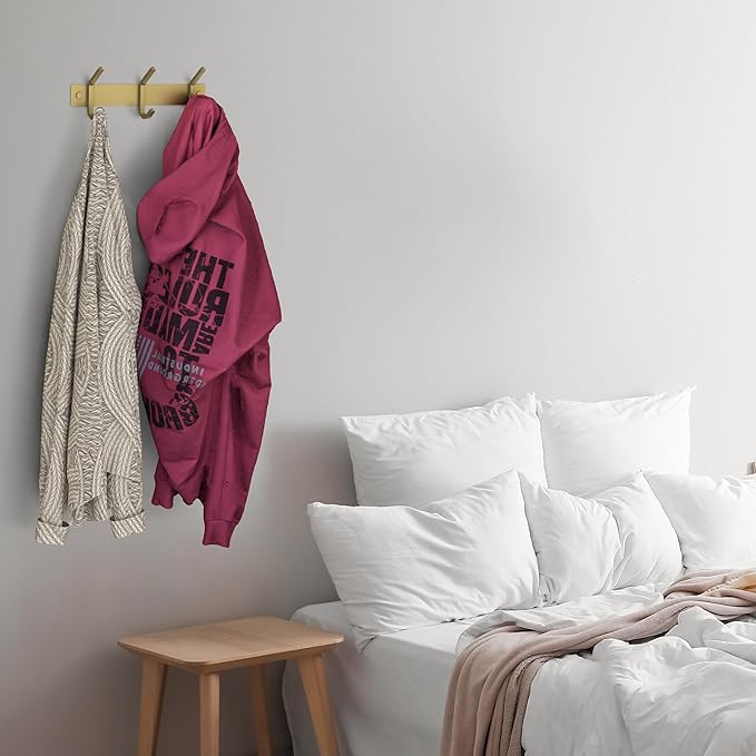 Brushed Gold Small Coat Rack Wall Mount – 9 Inch Stainless Steel Rail with 3 Double Coat Hooks for Entryway, Bathroom, Bedroom, Kitchen – Modern Gold Hook Rack for Coats, Hats, Towels-NeatNest