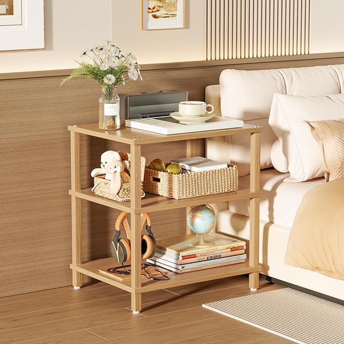3-Tier AV Media Player Stand, Natural Stereo Cabinet, Modern Audio Shelf, Wooden TV Stand,Game Console Shelf, Multifunctional Entertainment Center, Suitable for Home, Conference Room, Game Studio-NeatNest