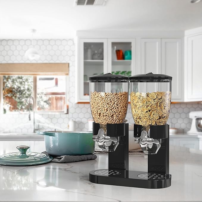 Dual Food Dispenser - Dry Food Dispenser Perfect As A Candy, Nuts, Rice, Granola, Cereal & more Dispenser. Dispenses 1 Ounce Per Twist! Stores Food, and Keeps Your Food fresh!-NeatNest