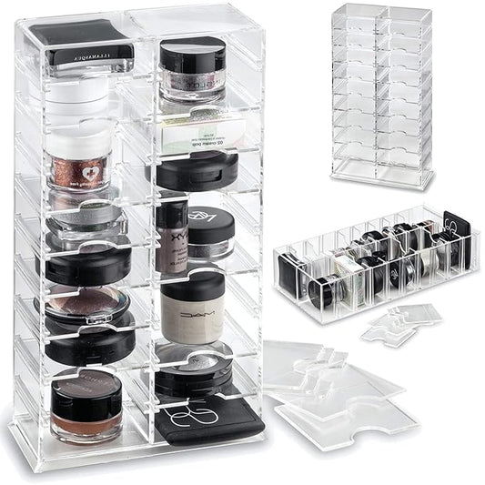 byAlegory Acrylic Universal Makeup Organizer Tower w/Removable Dividers Can Stand or Lay Flat on Vanity Desk or in Drawer | 20 Space Cosmetic Storage Container - Clear-NeatNest