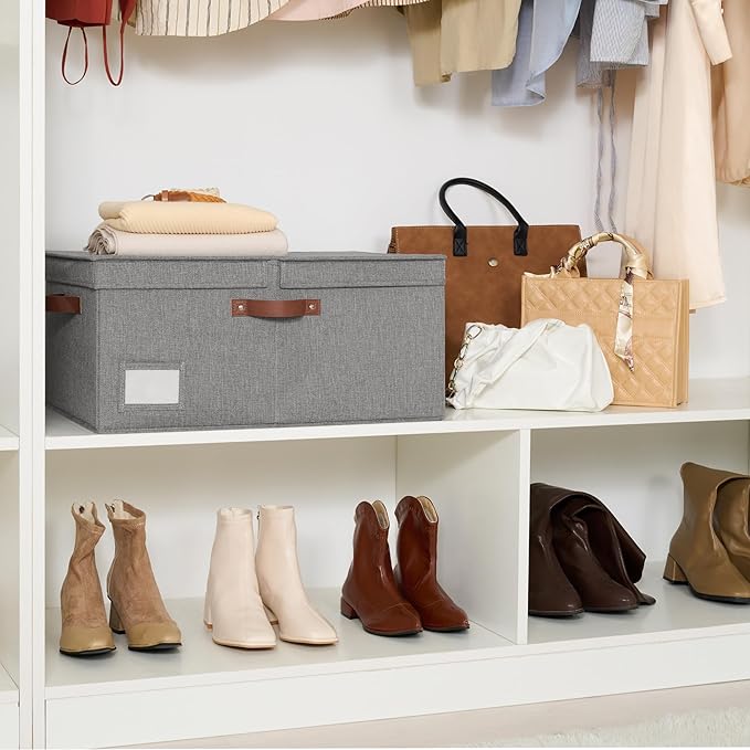 GRANNY SAYS Large Storage Bins With Lids, Decorative Boxes, Fabric Containers With Double-Open Lid and Divider, Collapsible Clothes Organizers, 63L Linen for Closet, Dark Gray-NeatNest