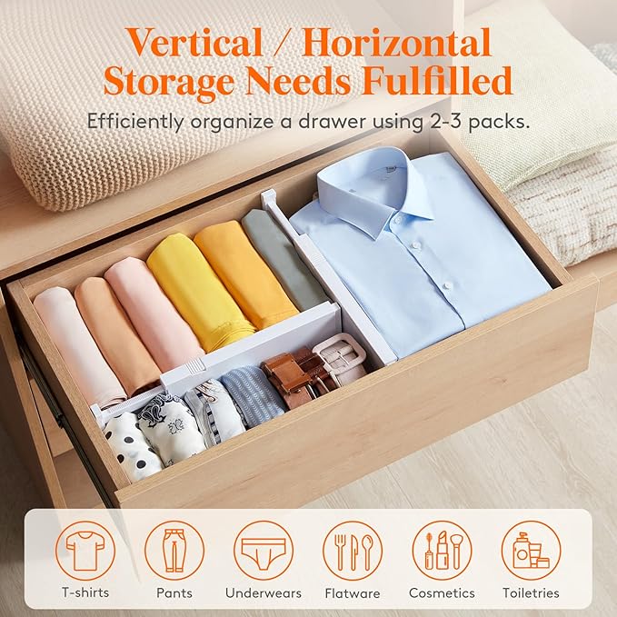Lifewit 16 Pack Drawer Dividers 4" High, 11-17" Adjustable Drawer Organizers for Clothes, Expandable Dresser Separators in Bedroom/Bathroom/Kitchen/Fridge/Office Organization and Storage,White-NeatNest