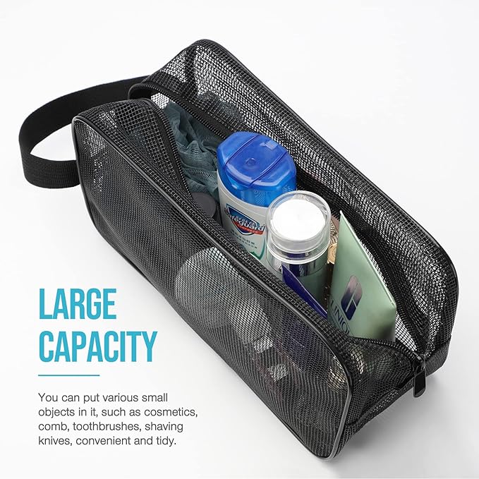 Mesh Shower Caddy Mash Shower Bag Black Portable Mesh Accessories Organizer Tote for Gym College Dorm Room (Black)-NeatNest