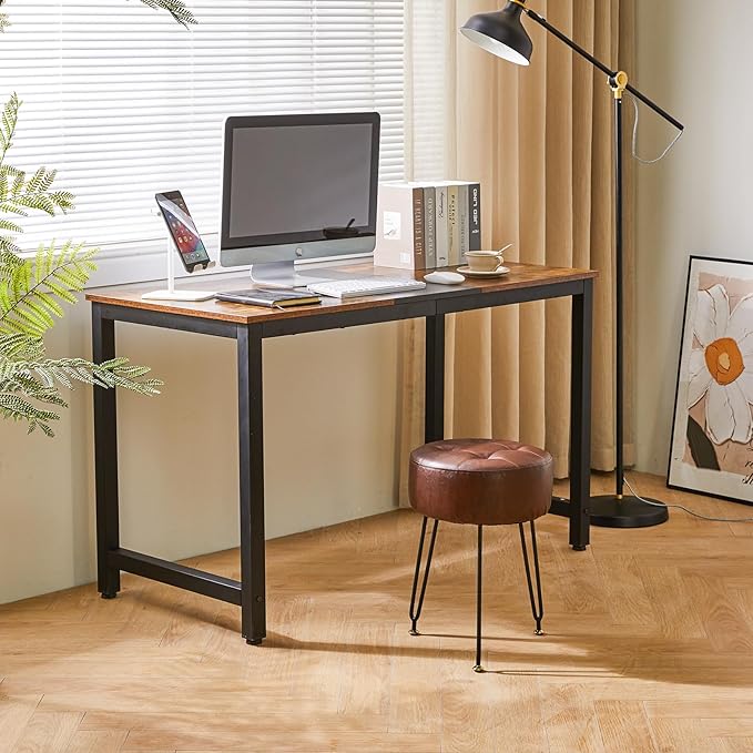 IBUYKE Faux Leather Round Footrest Stool, Makeup Vanity Stool Side Table, PU Dressing Table Seat, Pouf Couch Stool, Golden Steel Legs, Dark Brown LG-31Z