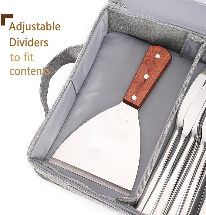 Joyfol Day Flatware Utensil Storage Case, Grey Silverware Storage Box Chest with Adjustable Dividers, Removable Cutlery Storage Holder with Zipper Lid for Organizing Spoon/Flatware/Knives-NeatNest