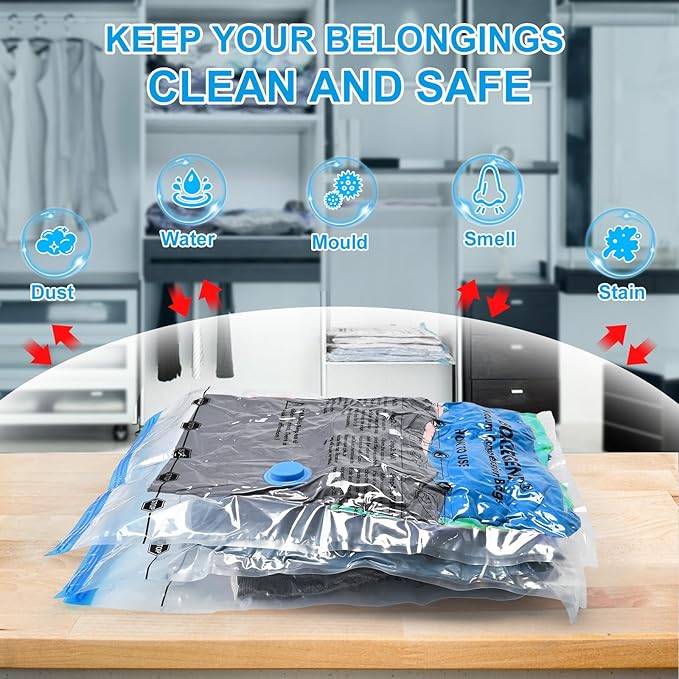 BoxLegend Vacuum Bag 6 Pieces, 3L*80x60cm +3S*60x40cm,Vacuum Storage Bag Travel Vacuum Reusable Garment Bag for Clothing Duvets Bed Wash Pillow Wool Blankets-NeatNest