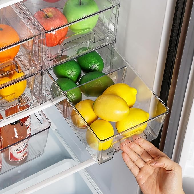 Vtopmart 6 Pack Stackable Storage Drawers,Clear Acrylic Drawer Organizers with Handles, Easily Assemble Containers for Fridge, Bathroom,Kitchen Undersink,Cabinet,Pantry Organization and Storage-NeatNest