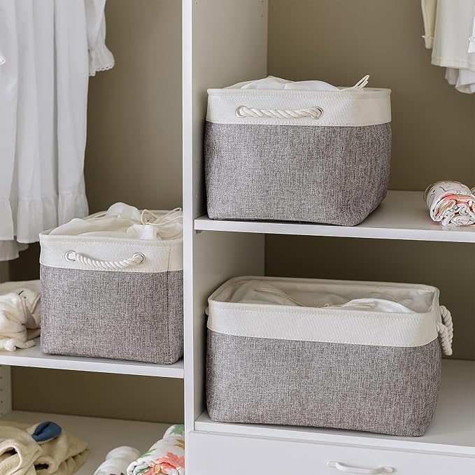 TheWarmHome Storage Baskets for Organizing, X Large - 3 Pack 17.7L×13.8W×9.8H in Foldable Storage Bins for Shelves, Fabric Storage Box for Closet Nursery Toy Gift (White & Grey)-NeatNest