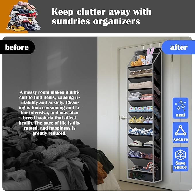 10 - Pocket Over - the - Door Hanging Shoe Organizers & Rack, Made of Sturdy 600D Oxford + Non - Woven Fabric, Space - Saving Storage for Shoes, Boots & More (Black)-NeatNest