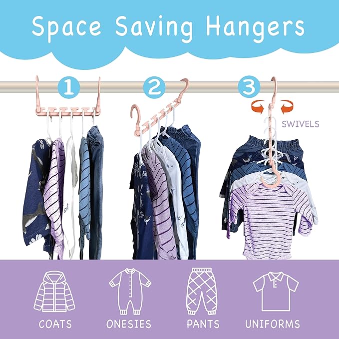 Wonder Hanger Max 10-Pack Space Saving Hangers, Reinforced Hooks Swivels 360°, Cascading Hanger, Teens, College Dorms, Kids & Closet Organizer, Assembled – Pastel Pink-NeatNest