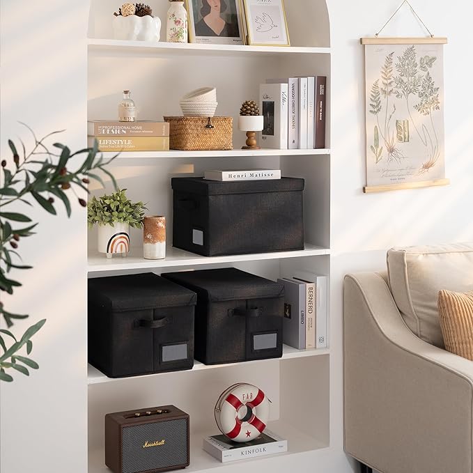 GRANNY SAYS Storage Bins with Lids, Linen Storage Bins, Storage Bin for Shelves, Decorative Storage Boxes, Clothes Storage and Organization for Organizing, 3-Pack, Jumbo, Black-NeatNest