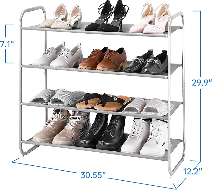 MAX Houser 4 Tier Shoe Rack Storage Organinzer 4 Shelf Shoe Rack Organizer，Entrance Fabric Shoe Shelf Small for Closet Entryway Hallway Bedroom(Light Gray)-NeatNest