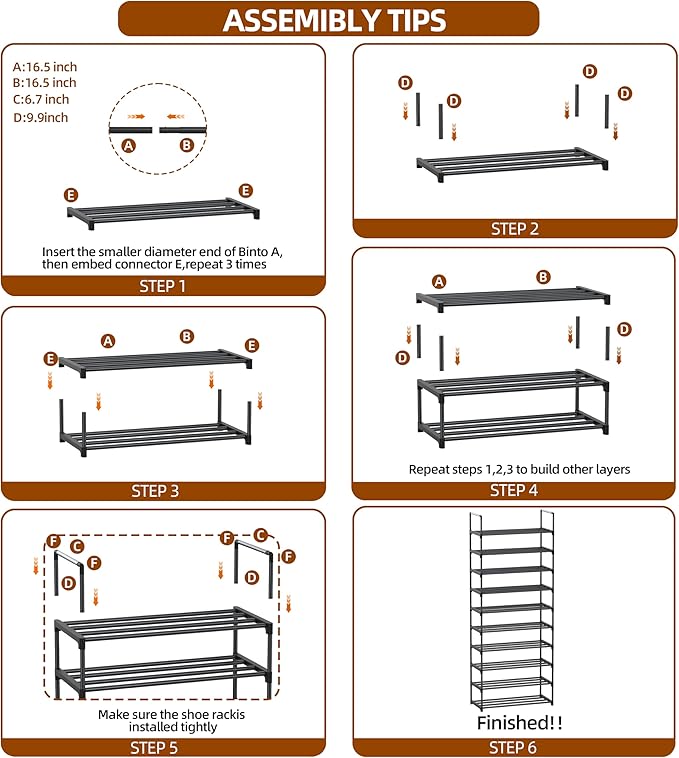 10 Tier Metal Shoe Rack, Tall Shoe Rack for Entryway, Shoe Organizer for Closet, Shoe Storage for Front Door Entrance & Entryway, Large Long Shoe Stand Holder Adjustable Shelf Height-NeatNest