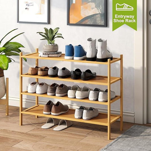BMOSU 4-Tier Bamboo Extended Shoe Rack Premium Stackable Shoe Shelf Storage Organizer for Hallway Closet Living Room Entryway Organizer(Natural)-NeatNest