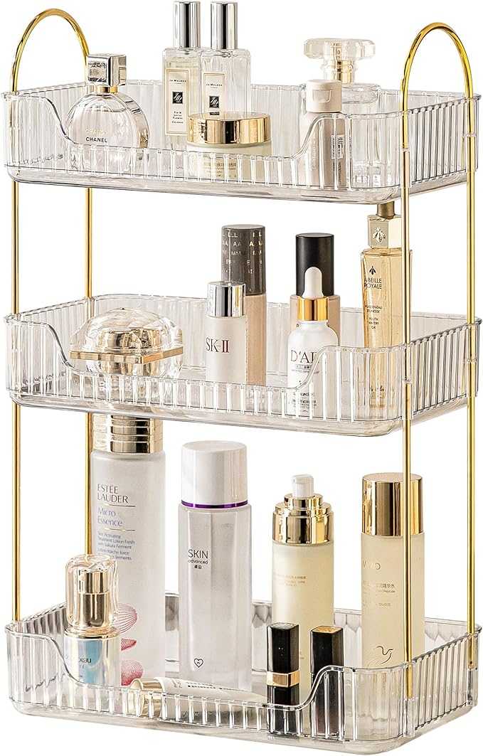3 Tier Bathroom Organizer Countertop Makeup Perfume Tray Skincare Organizer for Bathroom Dresser Vanity (White)-NeatNest