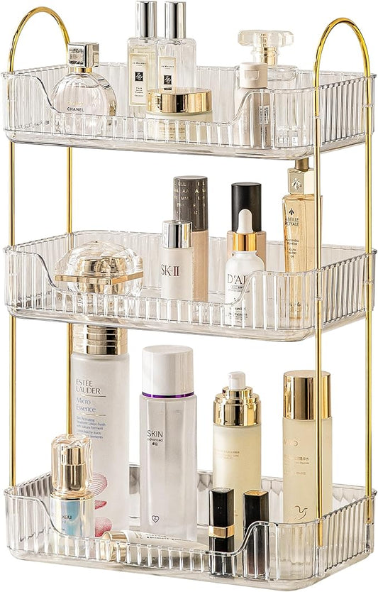 3 Tier Bathroom Organizer Countertop Makeup Perfume Tray Skincare Organizer for Bathroom Dresser Vanity (White)-NeatNest